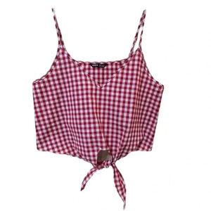 Shein Red White Plaid tie Crop Top size 6